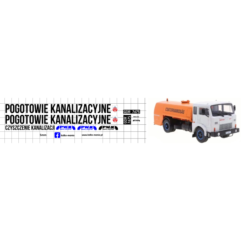 jelcz csepel d750 pogotowie kanalizacyjne kalkomania 1:43