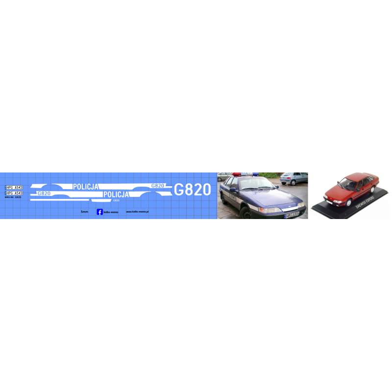 daewoo espero g820 policja kalkomania 1:43