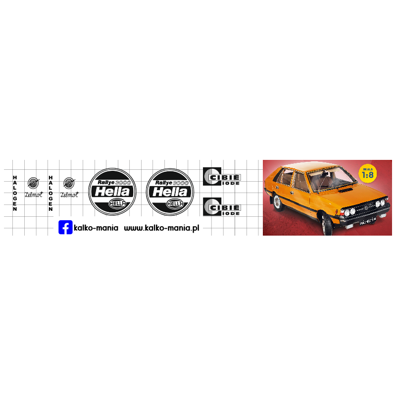 halogen zelmot cibie hella polonez fiat kalkomania 1:8