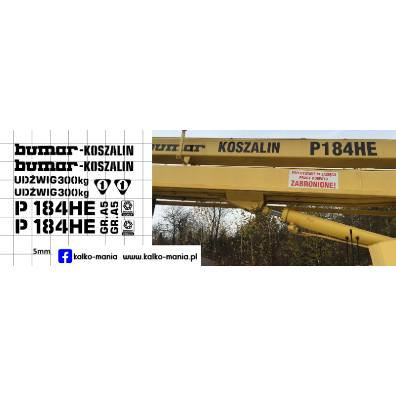 podnosnik koszowy bumar p 184HE kalkomania 1:43