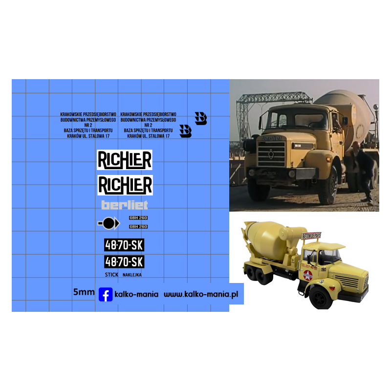 berliet gbh 260 betoniarka kpbp krakow kalkomania 1:43