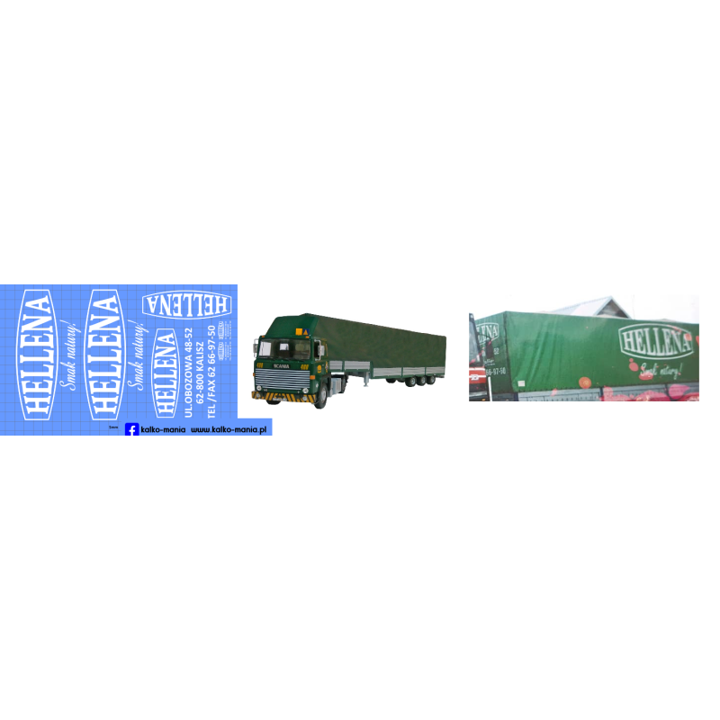 scania 141 naczepa hellena napoje soki kalkomania 1:43