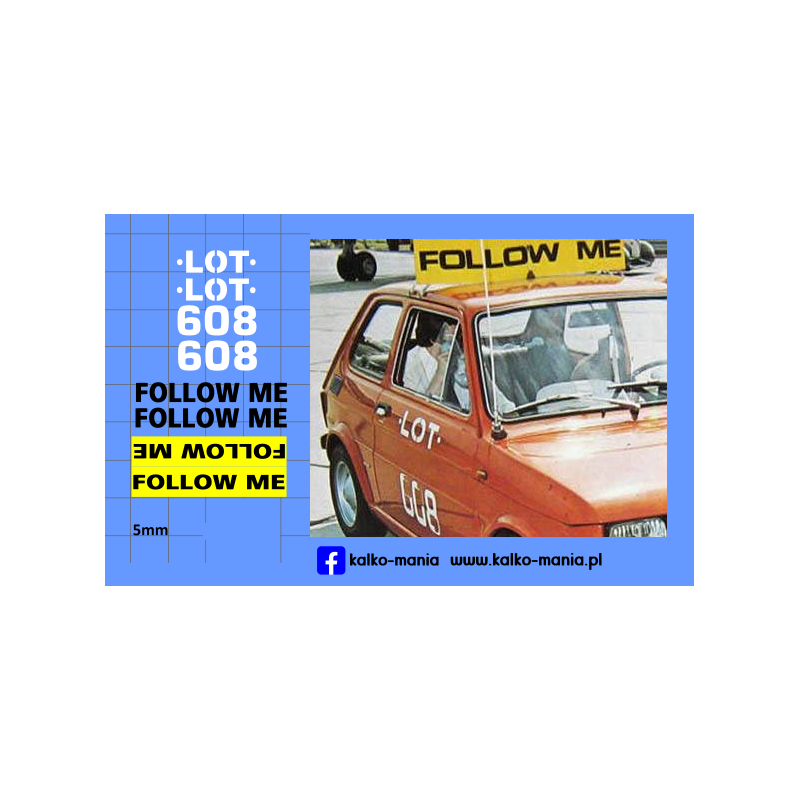fiat 126p follom me lot lotniskowy kalkomania 1:43