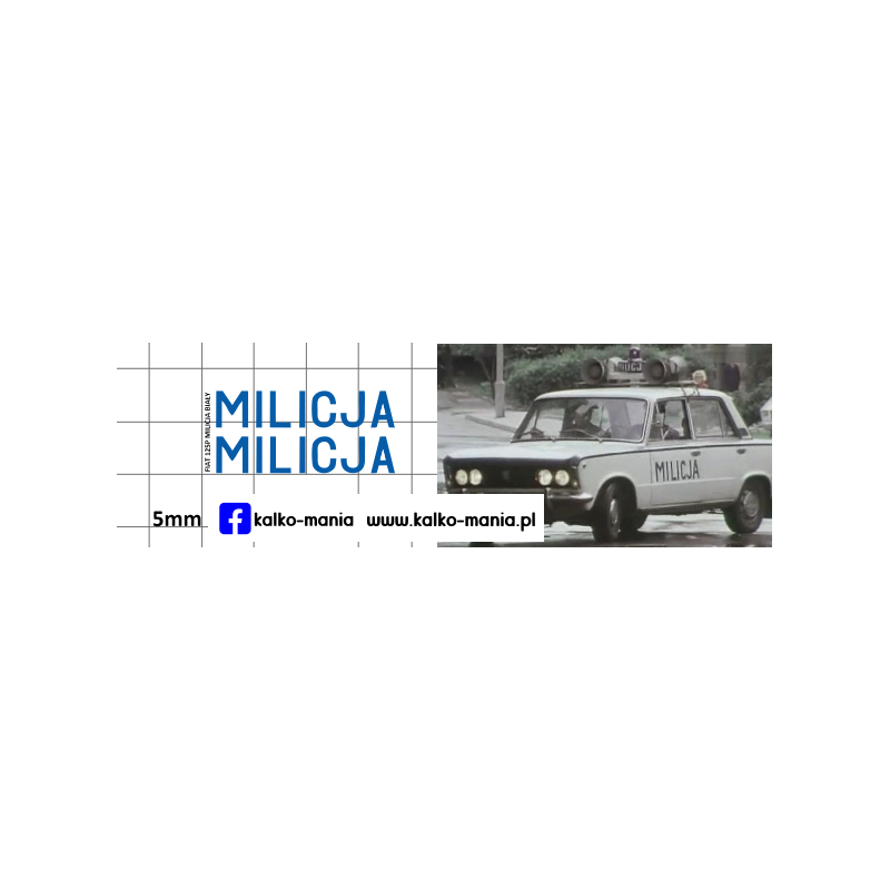 milicja fiat 125p kalkomania 1:43
