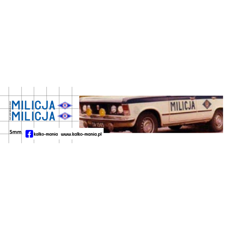 milicja fiat 125p drogowka kalkomania 1:43