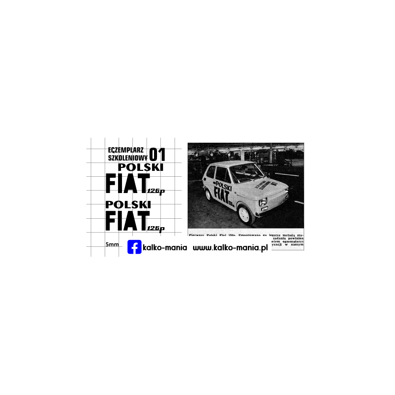 fiat 126p egzemplarz szkoleniowy kalkomania 1:43
