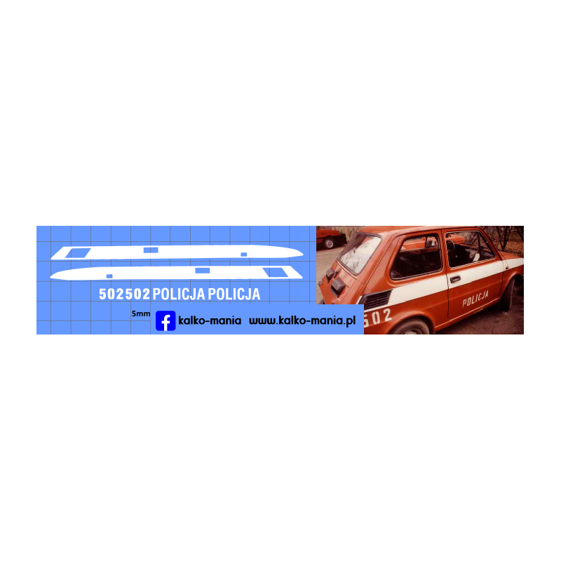 fiat 126p policja 502 kalkomania 1:43