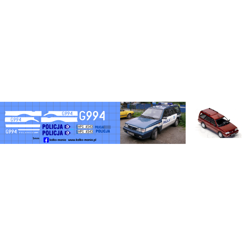 polonez kombi policja g994 kalkomania 1:43
