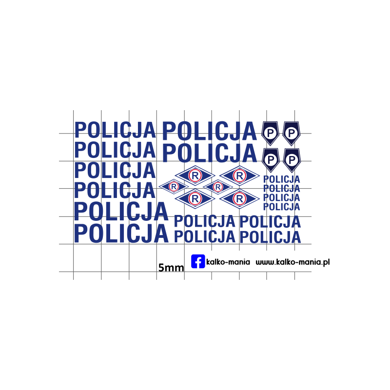 zestaw policja niebieski kalkomania 1:43