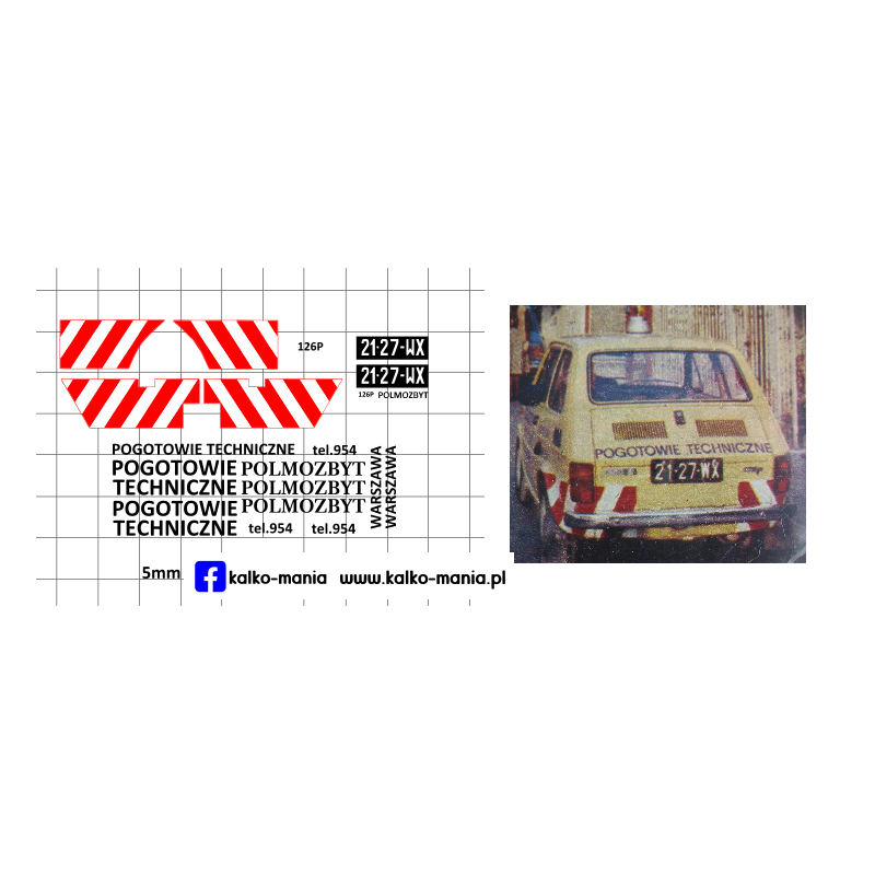 polmozbyt pogotowie techniczne fiat 126p warszawa kalkomania 1:43