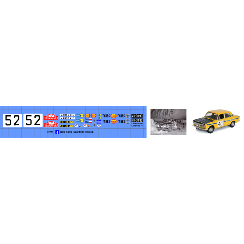 fiat 125p monte carlo 1972 52 mucha jaworowicz kalkomania 1:43