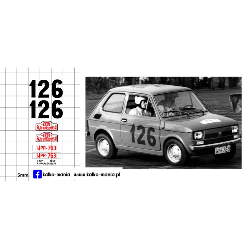 fiat 126p rajd warszawski test kalkomania 1:43