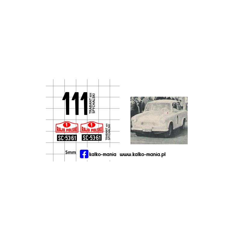 trabant 101 spychalski rajd polski 1965 kalkomania 1:43