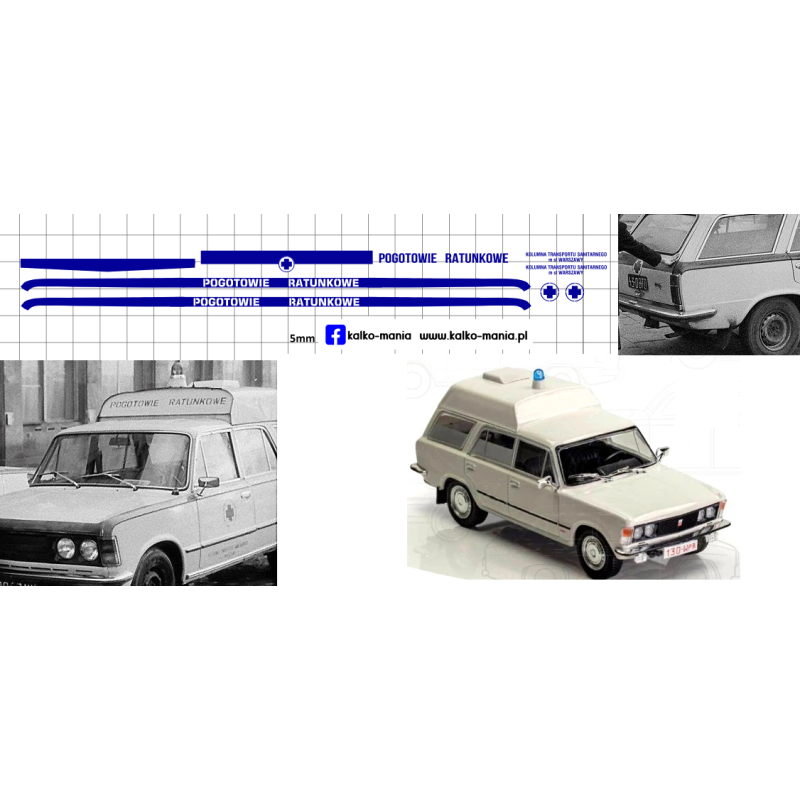 fiat 125p sanitarka ambulans karetka kalkomania 1:43