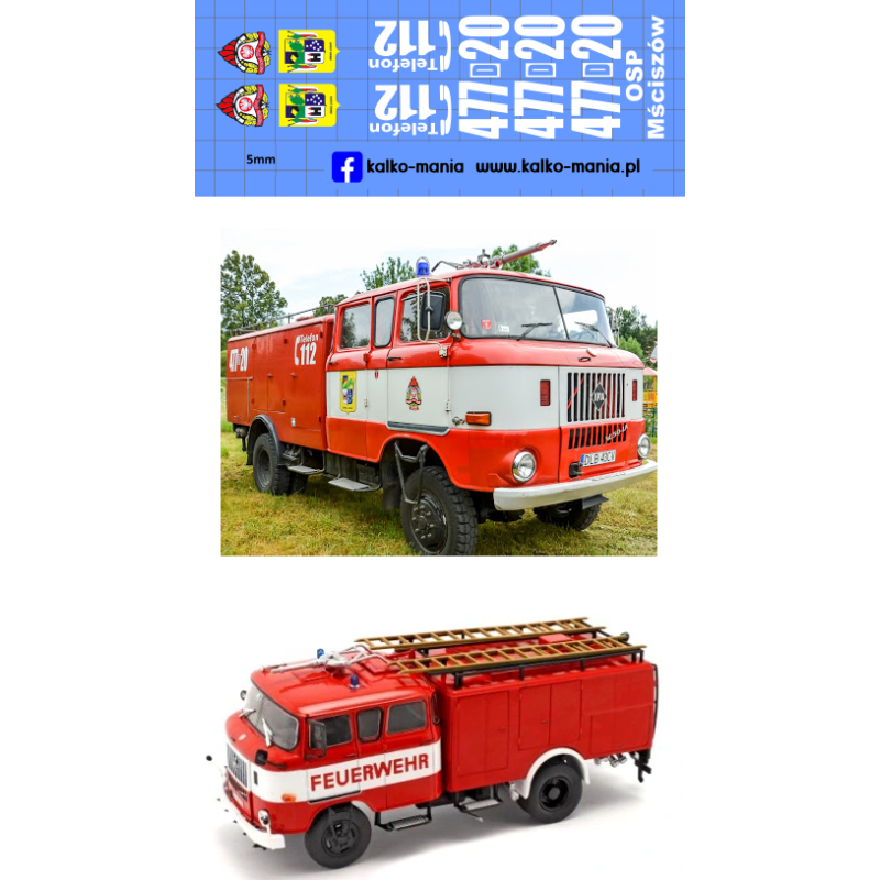 ifa w50 straz osp msciszow kalkomania 1:43