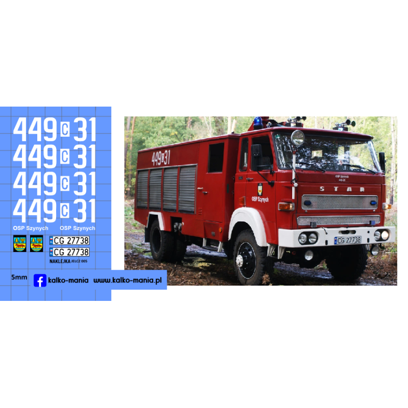 jelcz 005 star straż osp szynych kalkomania 1:43