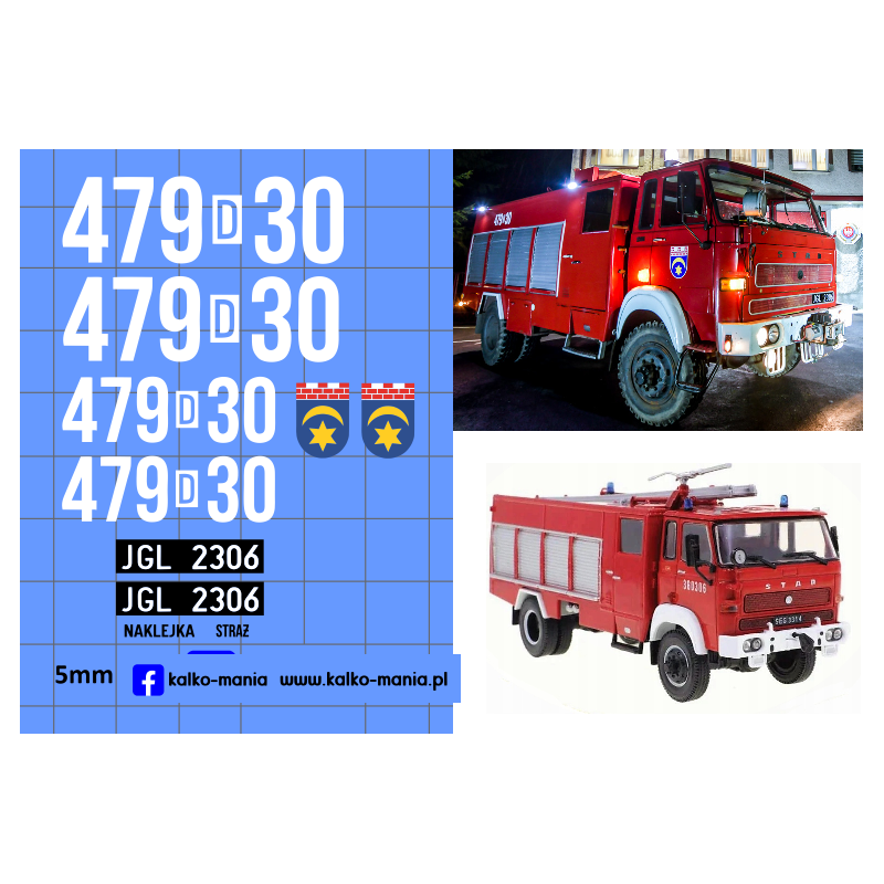 jelcz star 005 straż osp pobiedna kalkomania 1:43