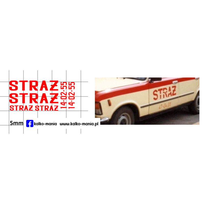 straz pożarna fiat 125p kalkomania 1:43