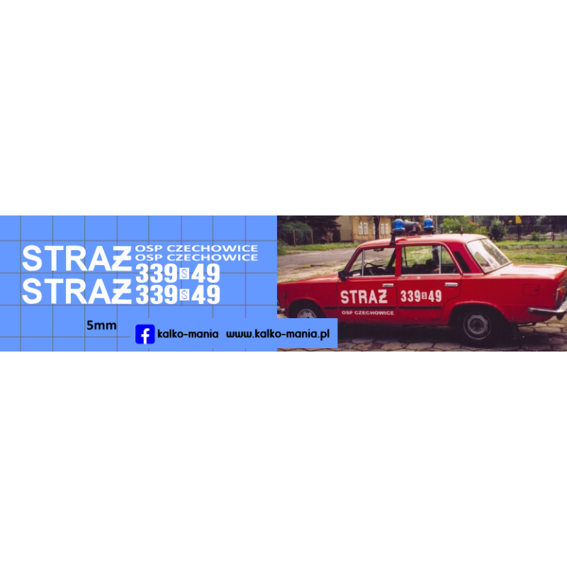 straz pożarna fiat 125p osp czechowice kalkomania 1:43