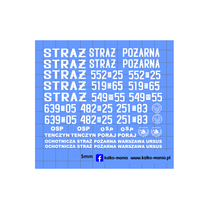 straz pożarna new zestaw kalkomania 1:43
