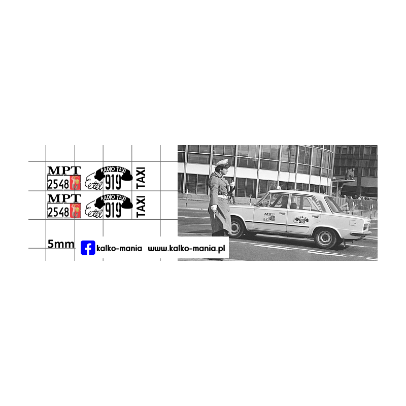 fiat 125p taxi mpt warszawa kalkomania 1:43