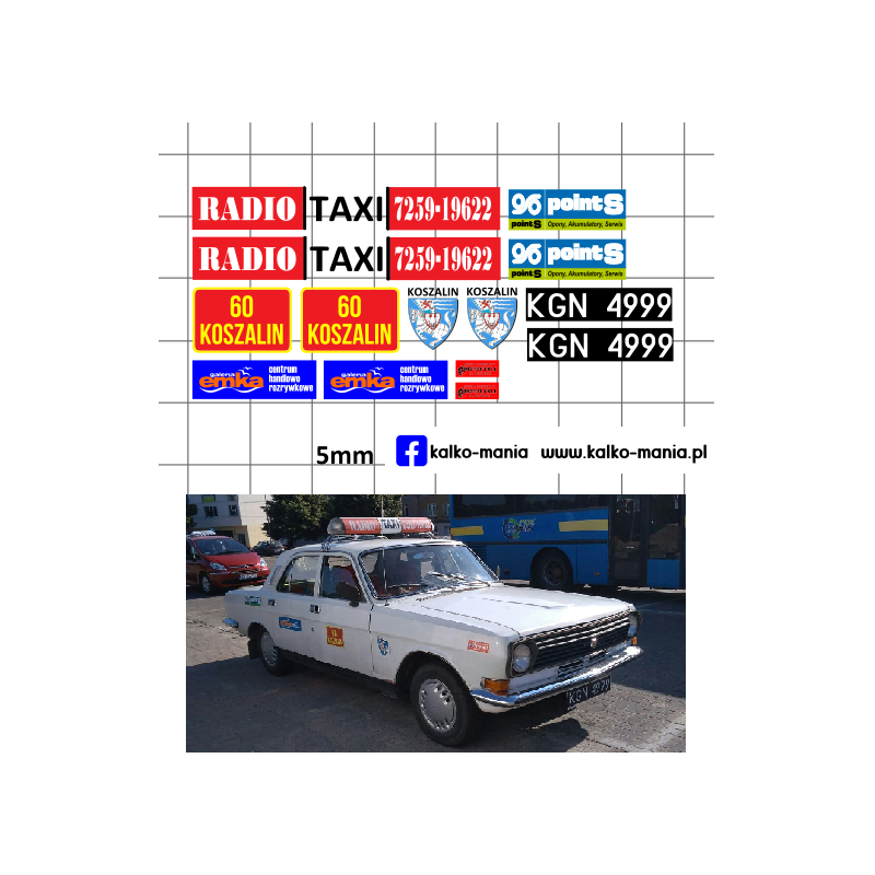 gaz 24 10 taxi koszalin kalkomania 1:43