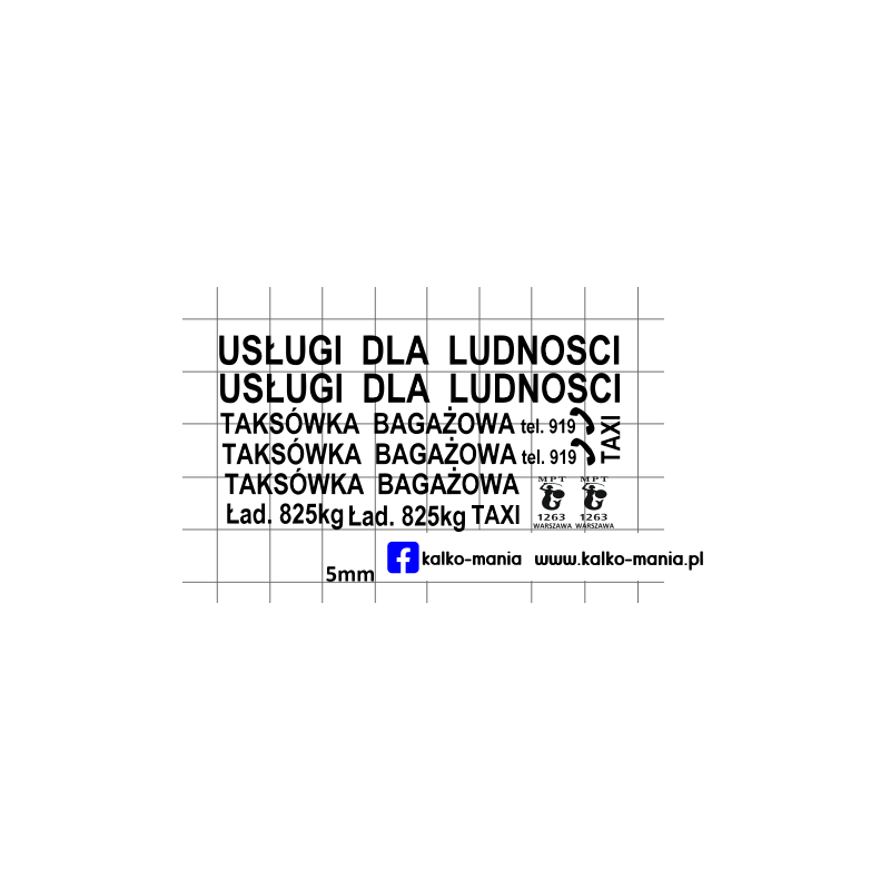 zuk taxi mpt warszawa taksowka bagazowa kalkomania 1:43